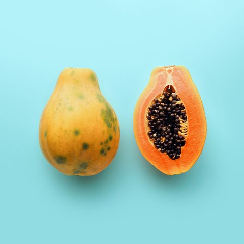 directly above shot of papayas on blue background