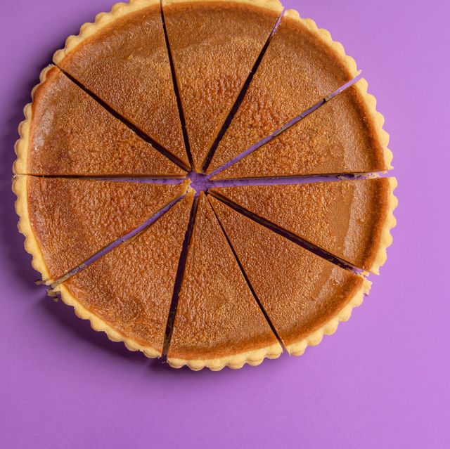 directly above shot of pumpkin pie on purple background