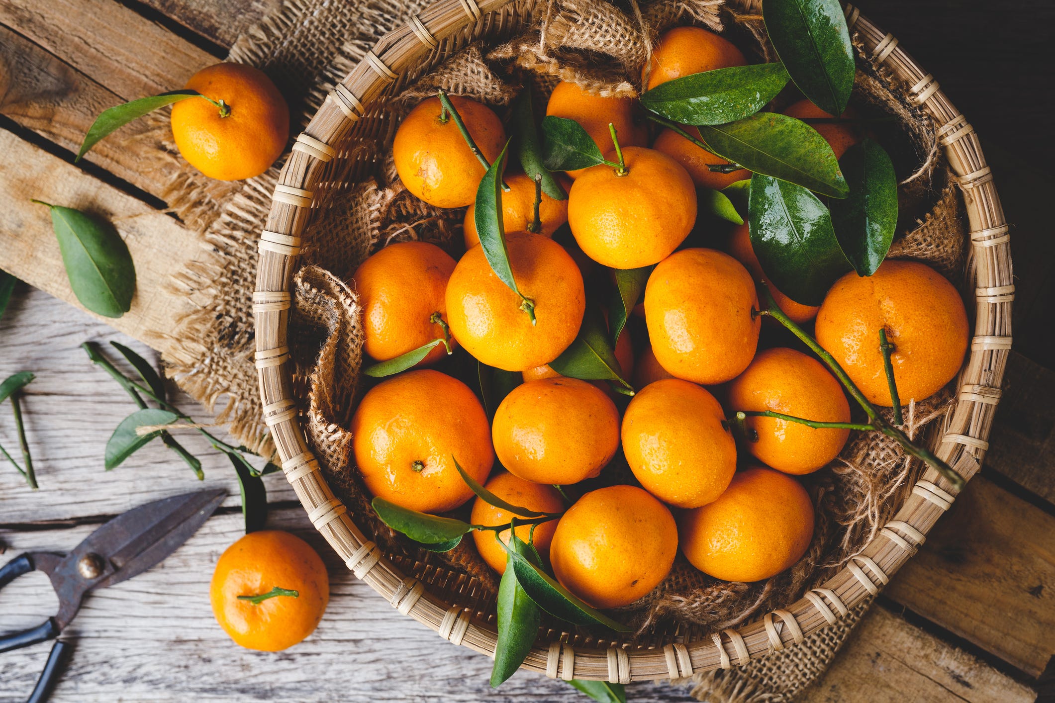Directly Above View Of Oranges In Basket On Table