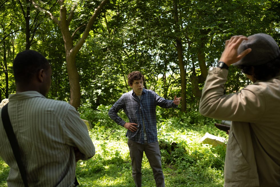 director jesse eisenberg on the set of a real pain