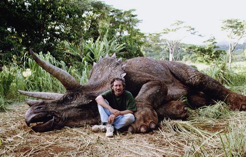 director steven spielberg with triceratops