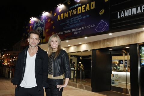 zack and deborah snyder attend the reopening of the  landmark theatre westwood with the premiere screening of zack snyder's army of the dead in los angeles