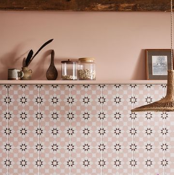 brown chocolate and pink kitchen tiles