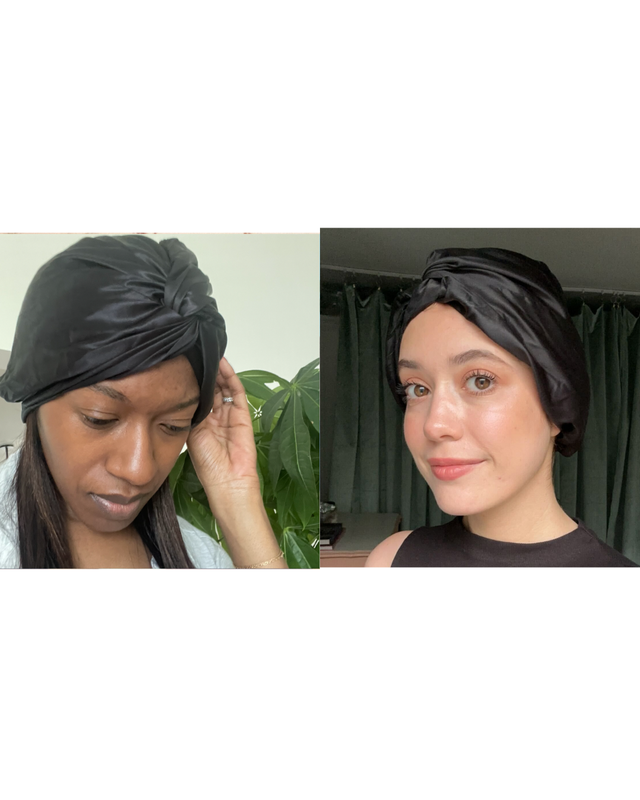 woman wearing hair bonnet