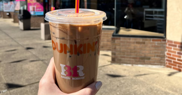 iced coffee beverage from dunkin in a clear cup