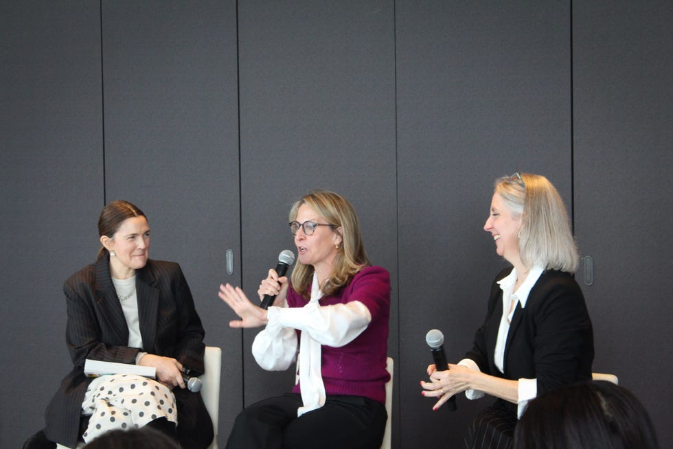 actress ﻿drew barrymore, left, stopped by the hearst office to talk about the disengaged teen with authors jenny anderson, center, and rebecca winthrop, right
