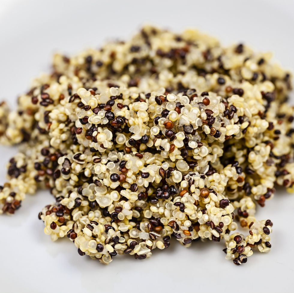 Dish of Cooked white,red and black Quinoa, super-food (Chenopodium quinoa)