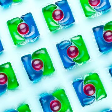 green red and blue dishwasher tablets