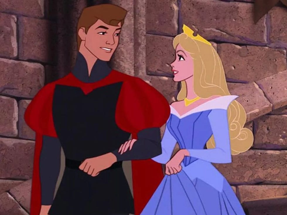 aurora and phillip walk in a scene from sleeping beauty