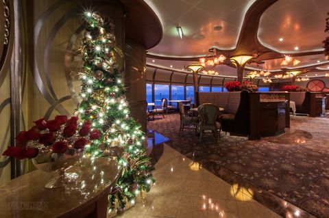 Building, Lighting, Christmas, Lobby, Tree, Interior design, Restaurant, Room, Architecture, Christmas lights, 
