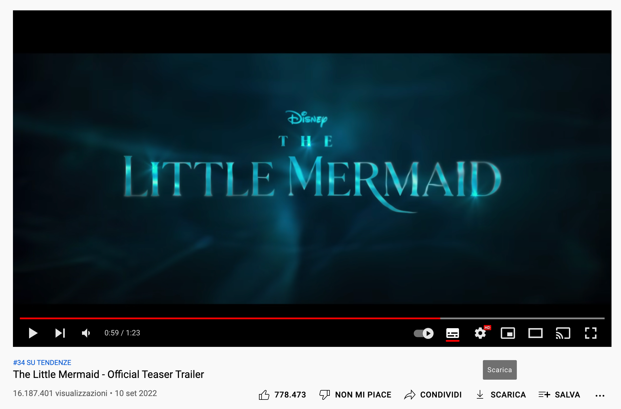 Il trailer de La Sirenetta raggiunge 1.5 milioni di “unlike” su  e  non è un buon segno