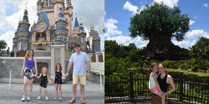 an image of a family in front of walt disney world cinderella castle at magic kingdom