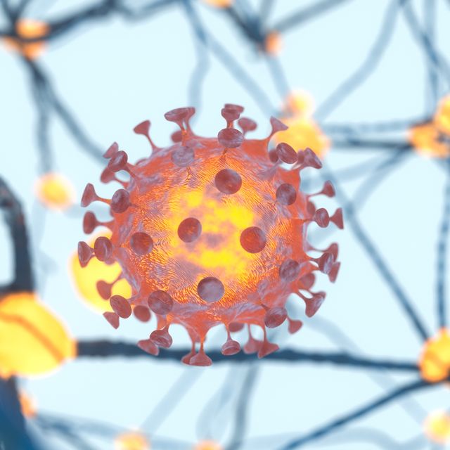 dispersed corona viruses with nervous system background, 3d rendering