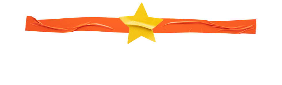 banner with an orange ribbon and a yellow star centerpiece