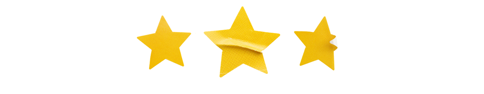 three yellow stars in varying conditions placed on a plain white background