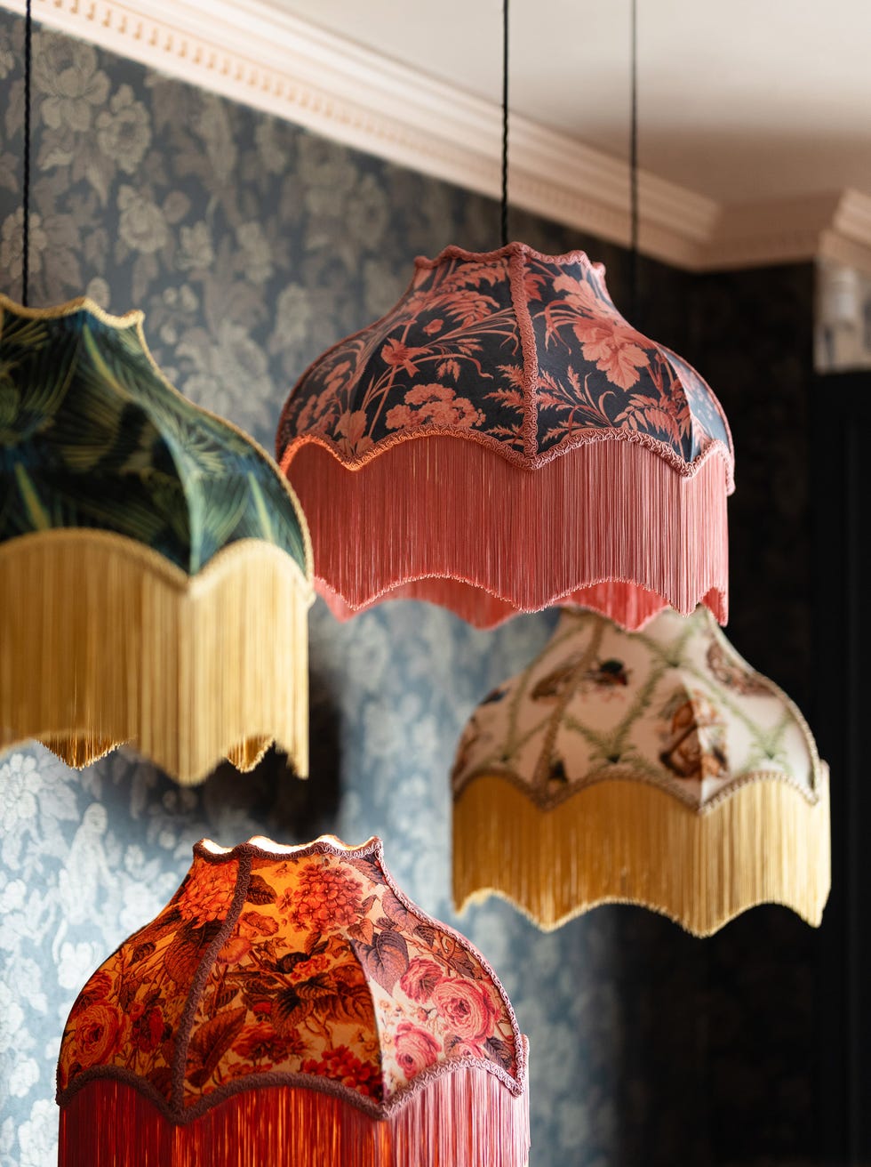 decorative ceiling lamps with fringed edges in various floral designs