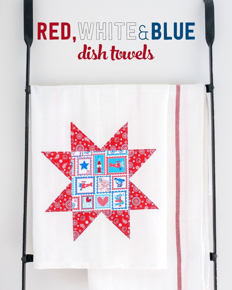 DIY 4th of July decorations, red, white and blue star shaped dish towel