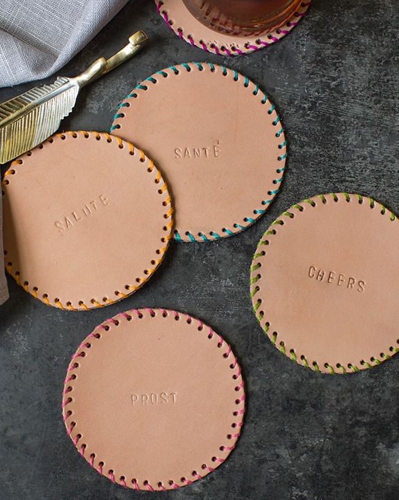 diy christmas gifts leather stamped coasters