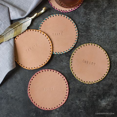diy christmas gifts leather stamped coasters