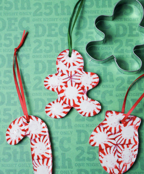 diy christmas ornaments, make melted peppermint candy ornaments using cookie cutter