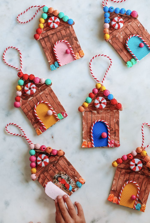 diy christmas ornaments, popsicle stick gingerbread house ornaments