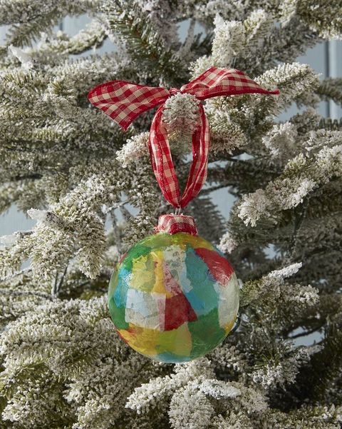 diy christmas ornament decoupaged with tissue paper