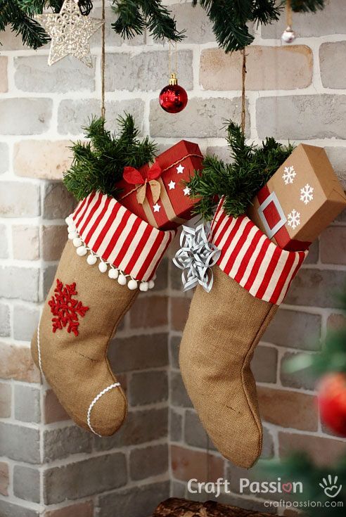 stocking decorating ideas embellished burlap stockings