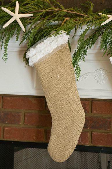 stocking decorating ideas white trimmed burlap stocking
