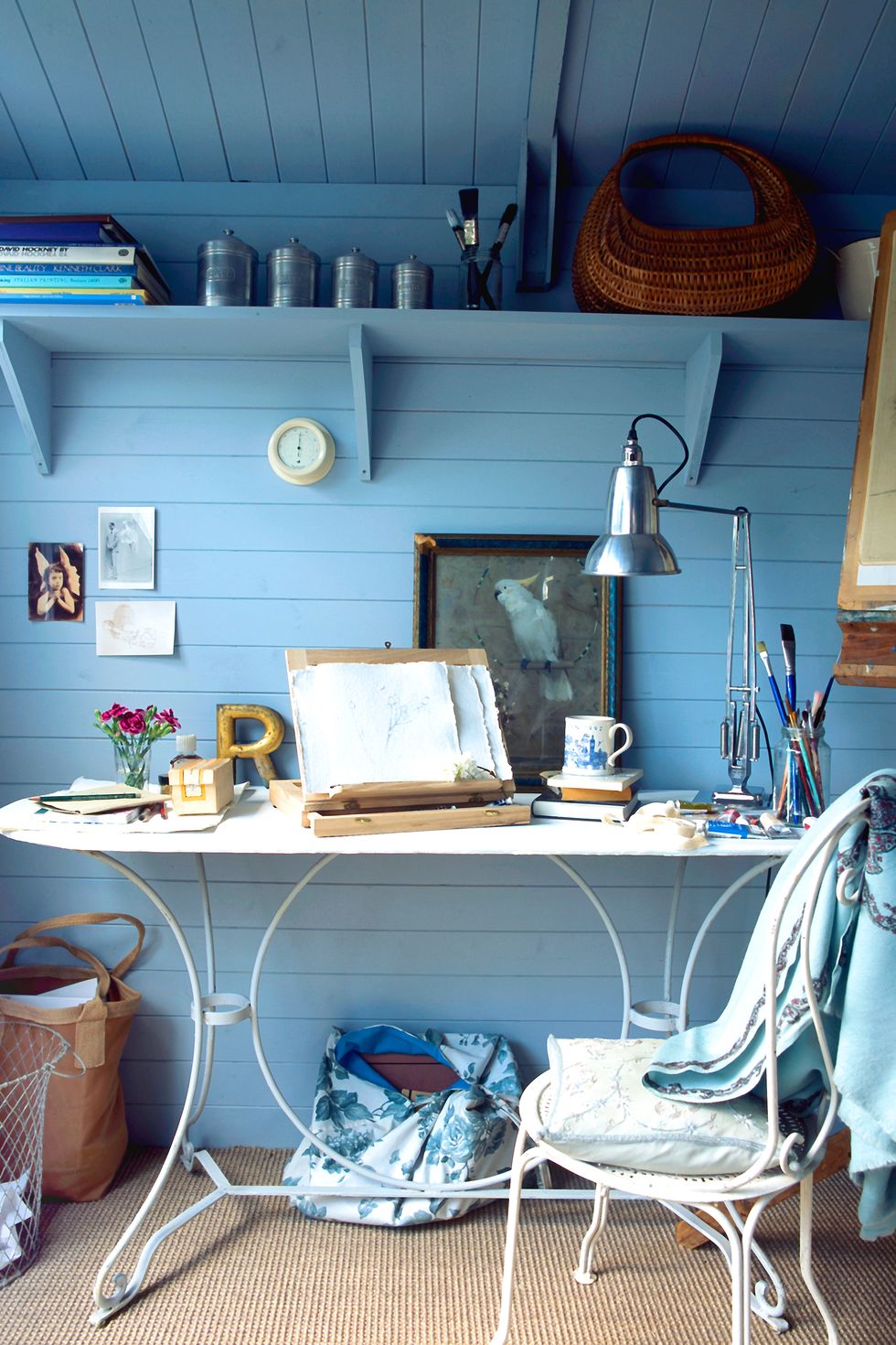 desk in blue home studio