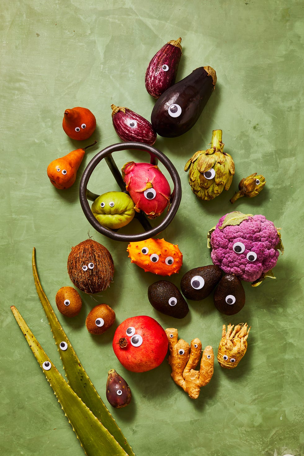diy halloween decorations, produce with googly eyes attached