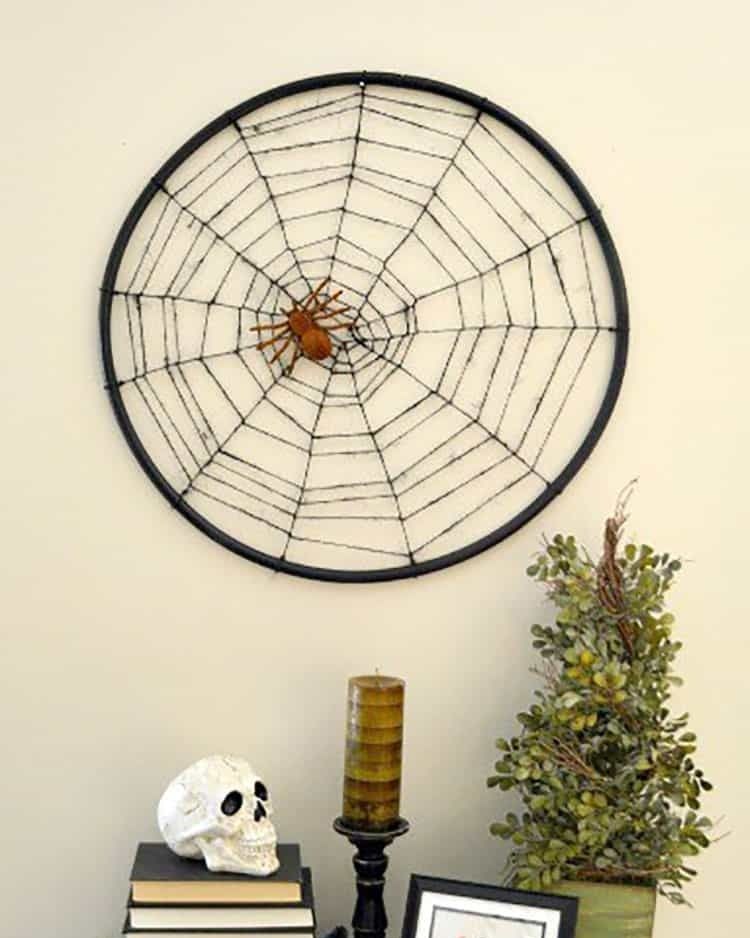 DIY Halloween decoration hula hoop spider web