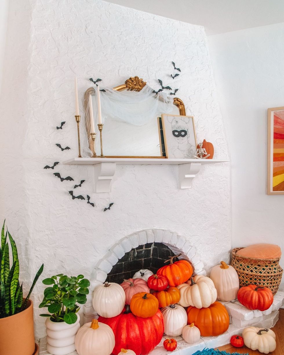 DIY Halloween Decor Fireplace Pumpkin