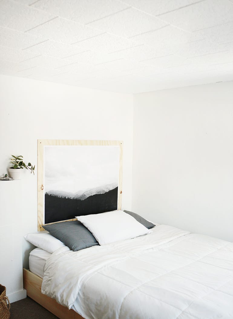 headboard made from plywood with print of photo on it