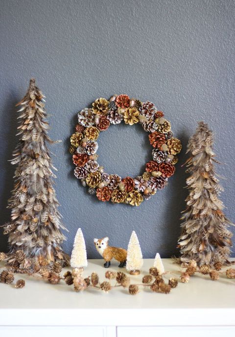 diy metallic acorn wreath pine cone craft