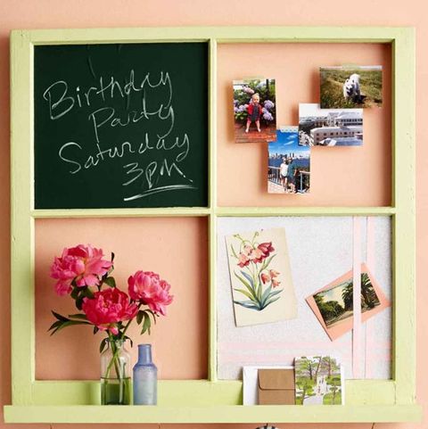 diy mothers day gifts, old yellow frame used as a photo organizer
