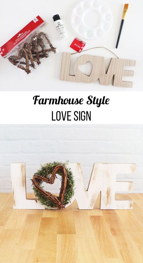 diy mothers day gifts, farmhouse love sign with mini heart grapevine wreath