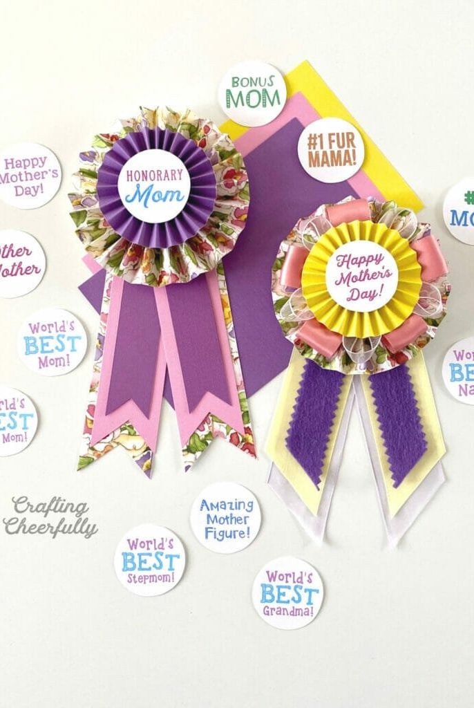 twi award ribbons with mother's day inspired centers