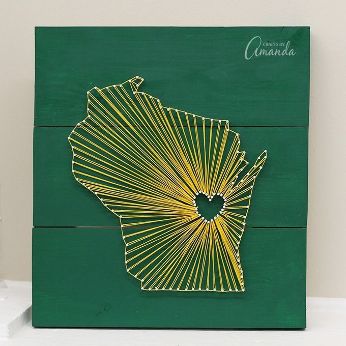 DIY Mother's Day Gift, Yellow String Art with Heart on Green Plaque