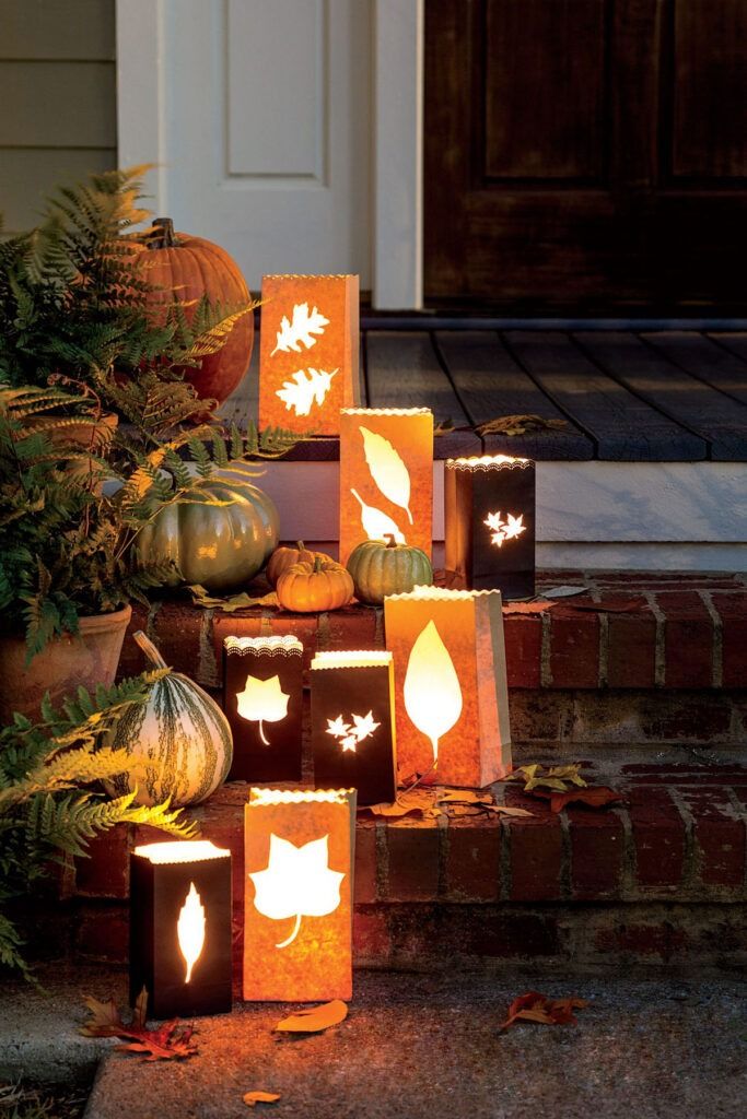 diy outdoor halloween decorations, paper bag luminaries