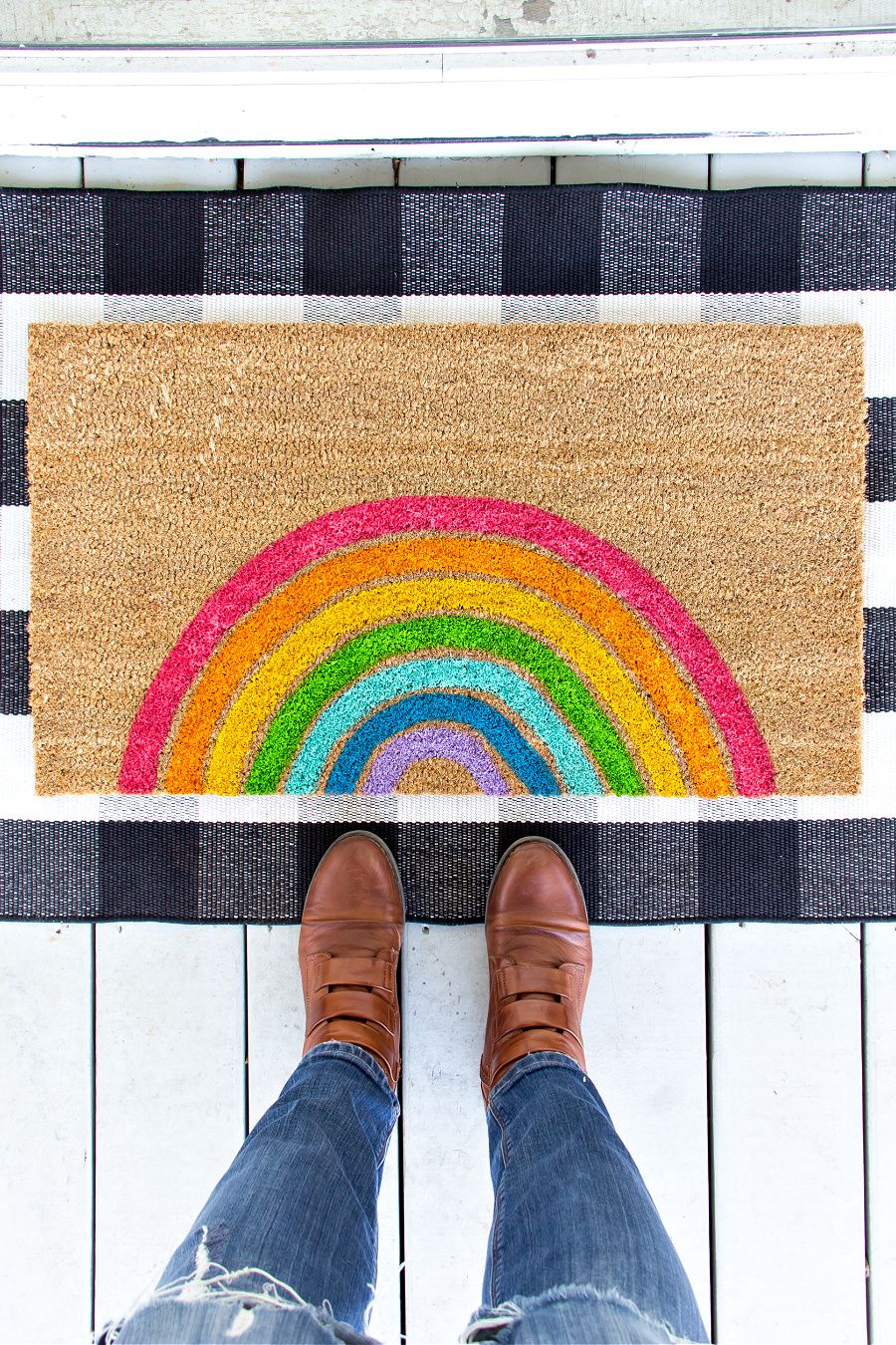 rainbow painted door mat adult craft idea