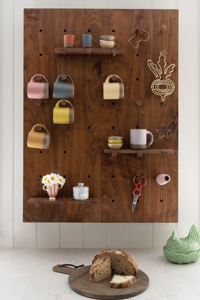 pegboard shelving in a kitchen