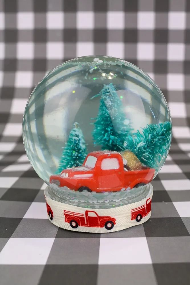 DIY Snow Globe Ornament with Vintage Cars & Bottlebrush Trees