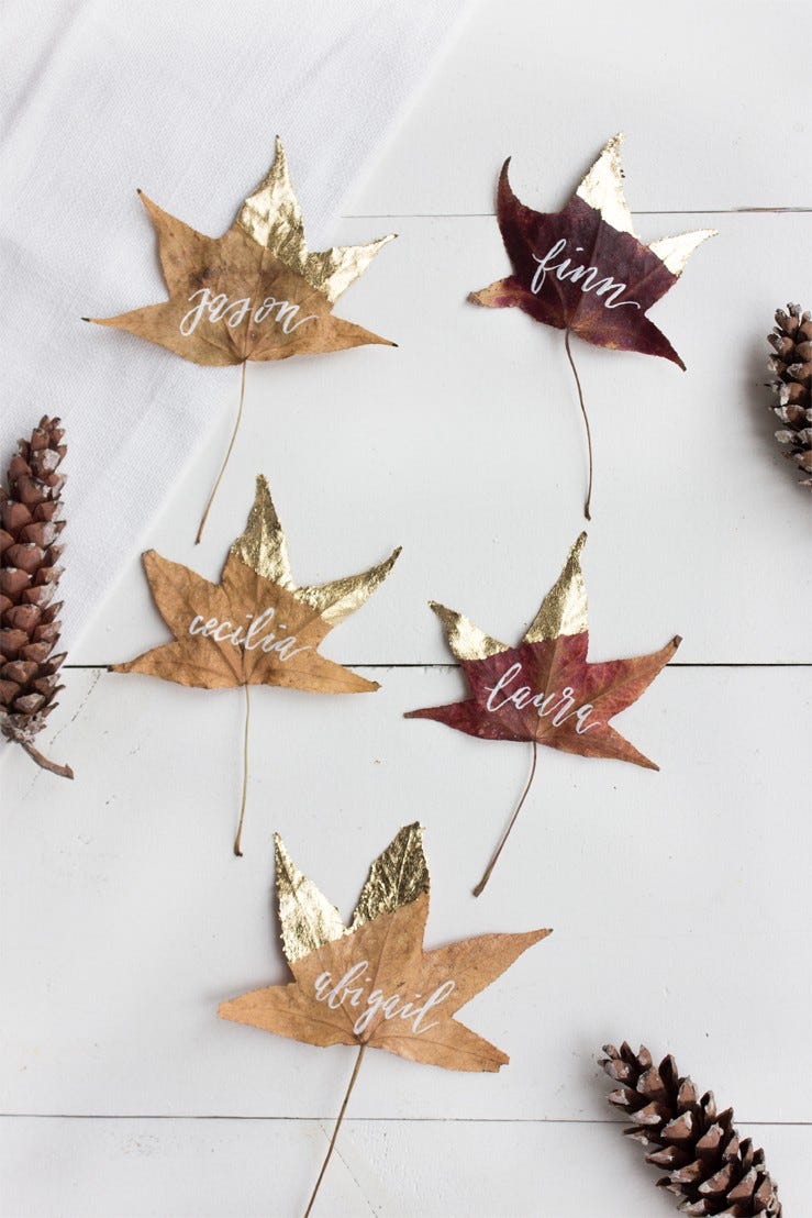 gold dipped leaf name card lark and linen