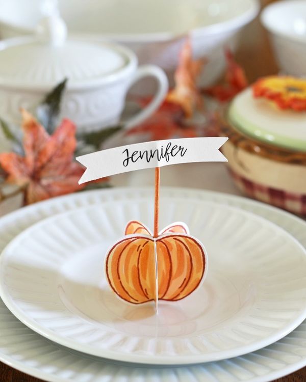 diy thanksgiving place cards 3d pumpkin