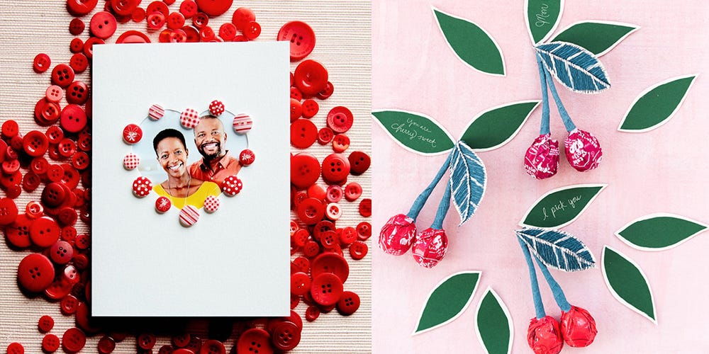 diy valentine cards, photo card on the left, tootsie cards on the right