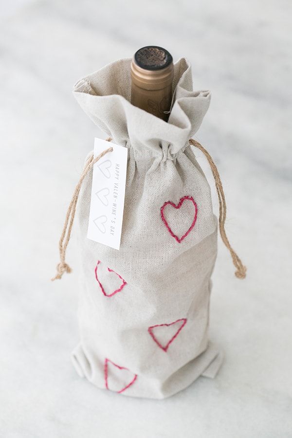 diy valentine’s day embroidery wine bags