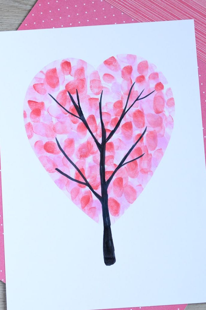 diy valentines day card fingerprint tree