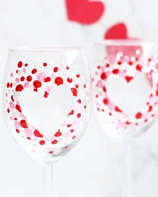 DIY Valentine Wine Glasses with Purple and Pink Hearts - SAM Designs