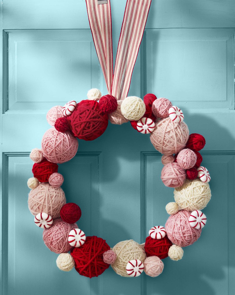colorful yarn ball wreath