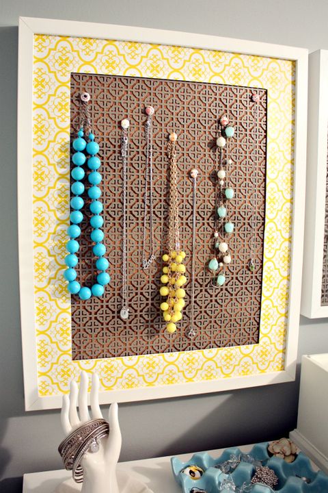 yellow patterned jewelry display